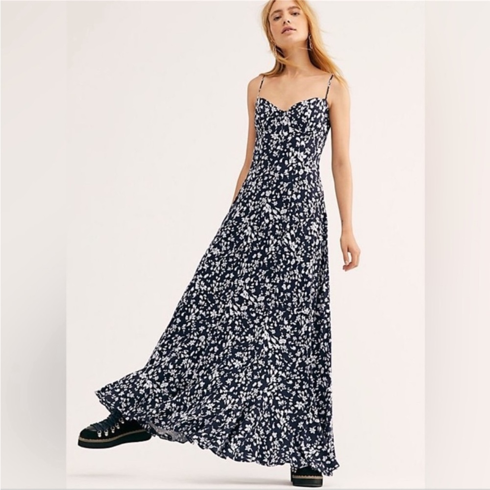 FREE PEOPLE Floral Spaghetti Strap Sweetheart Neckline Maxi Mermaid Dress